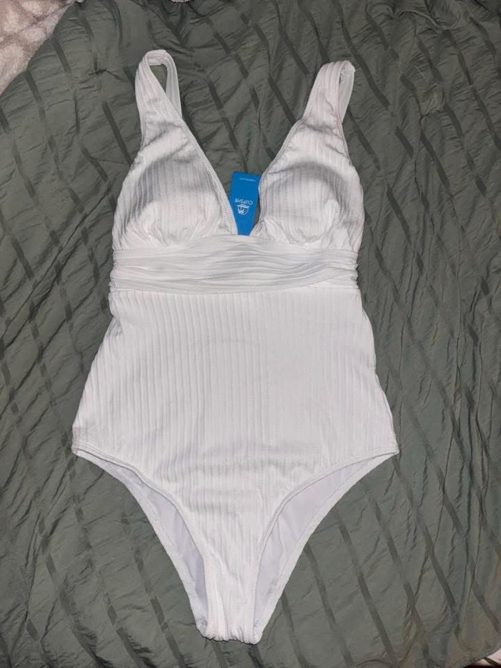 CUPSHE White Ribbed One-Piece Swimsuit